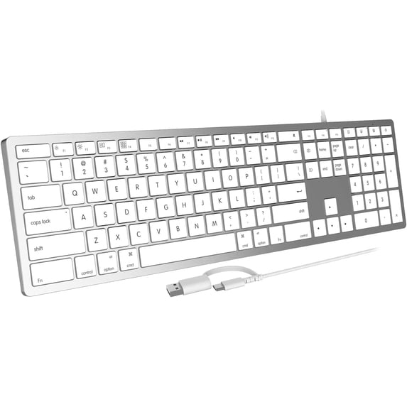 Wired Keyboard for Mac, Compatible Keyboard, Full Size, 20 Multimedia Shortcut Keys, USB A/USB C, for Mac Pro/Mini,MacBook Pro/Air,iMac