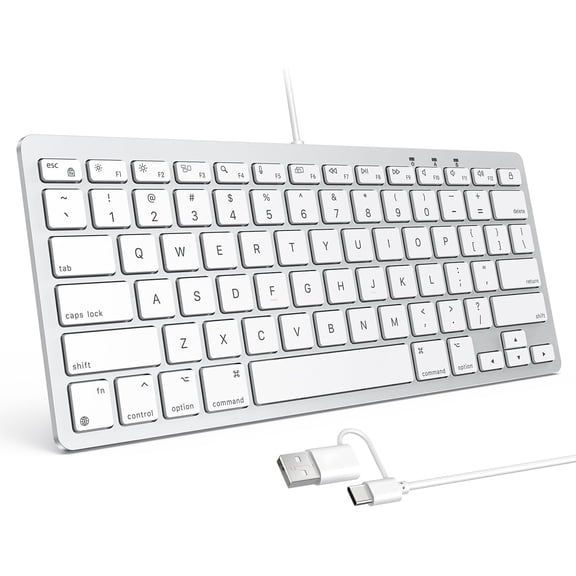 Wired Keyboard for Mac Devices ONLY with Dual Interface, Comfortable Typing Angle & Stable Connection, Compatible MacBook, iMac, mini, PC-White