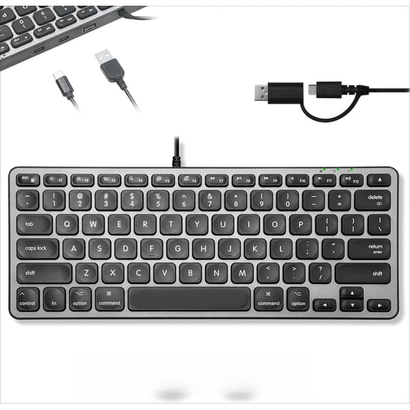 Wired Keyboard for Mac with USB Hub  - Compatible Small Apple Key Board with 2 in 1 USB Plug