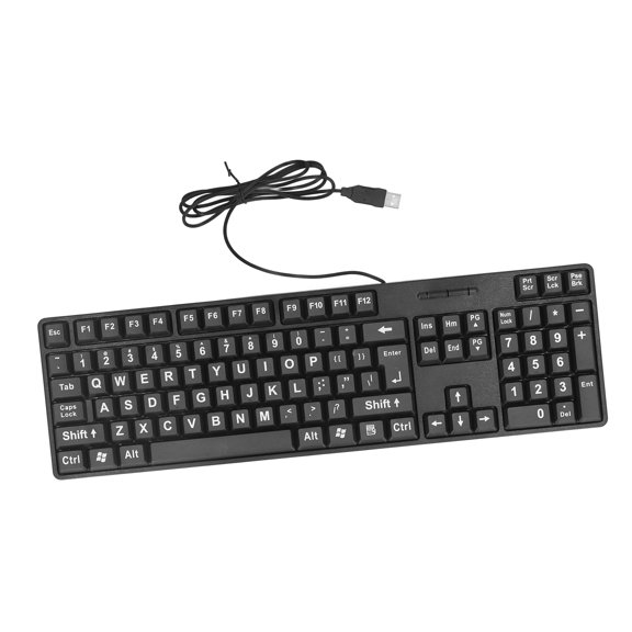 Wired Large Print Keyboard, 104 Keys High Contrast USB Computer Keyboard for Elderly, Black