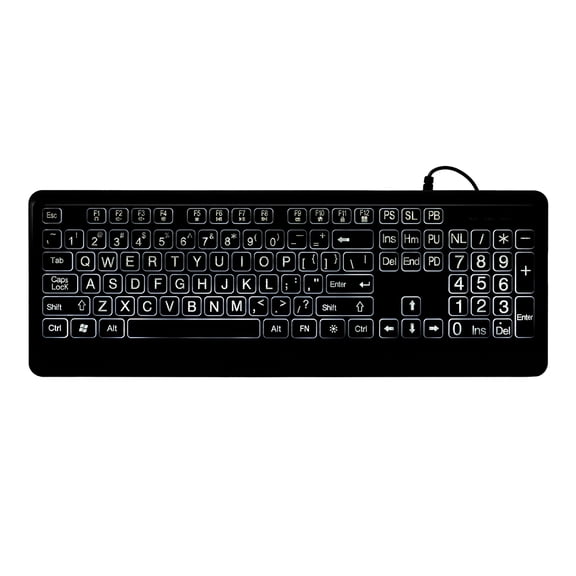 Wired Large Print Keyboard White Bold Jumbo Letters Silent Backlit Keyboard with Oversized Characters 104 Keys for The Elder and People with Bad Eye Sight and Vision Ailment