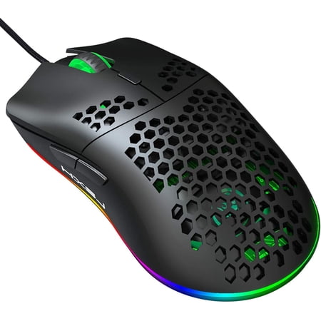 Wired Lightweight Gaming Mouse,6 RGB Backlit Mouse with 7 Buttons Programmable Driver,6400DPI Computer Mouse,Ultralight Honeycomb Shell Ultraweave Cable Compatible with PC Gamers,Xbox,PS4 (Black)