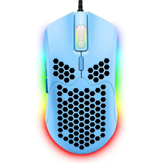 Wired Lightweight Gaming Mouse,RGB Backlit 6400DPI Computer Mouse,Honeycomb Ultraweave Cable for PC