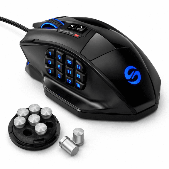 Wired MMO Gaming Mouse, Black, 16400 DPI, RGB Backlit, Right-Handed