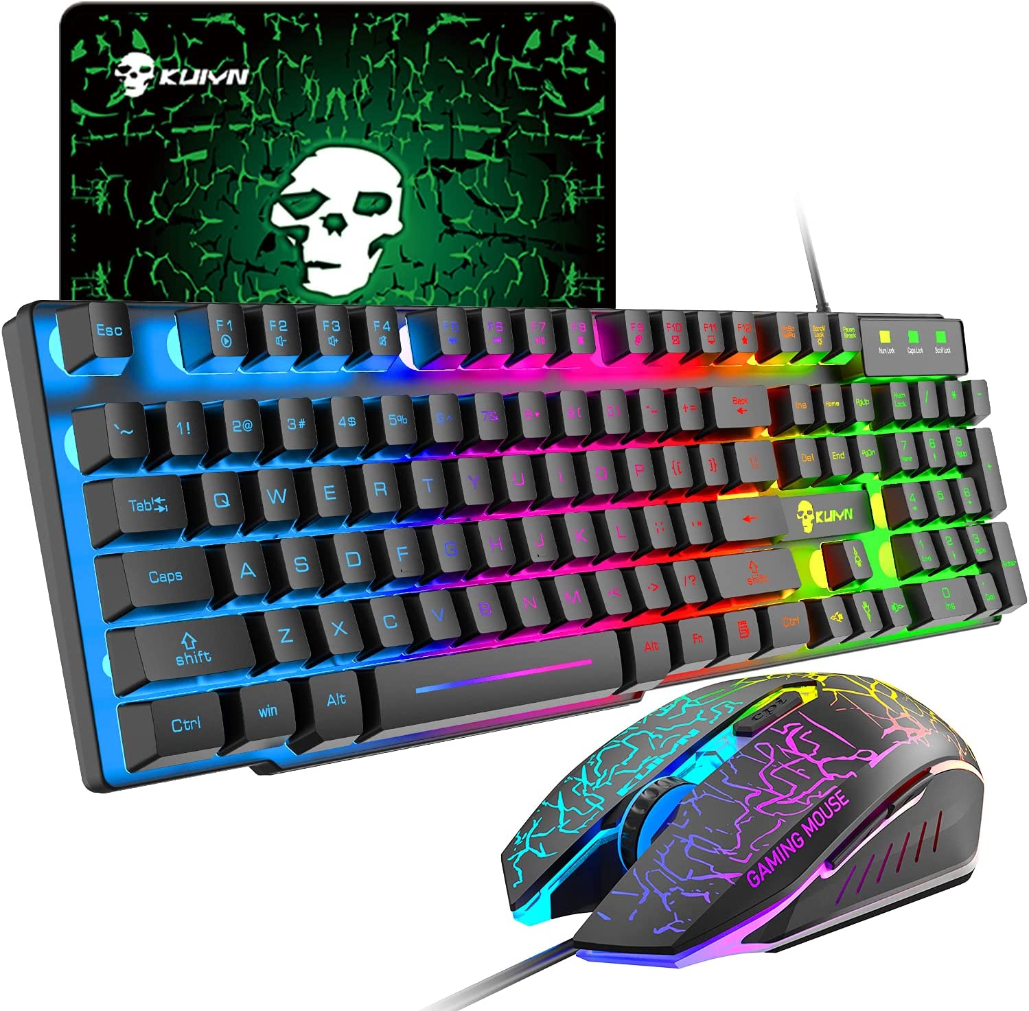 Wired Mechanical Feel Gaming Keyboard and Mouse Set Rainbow LED 104