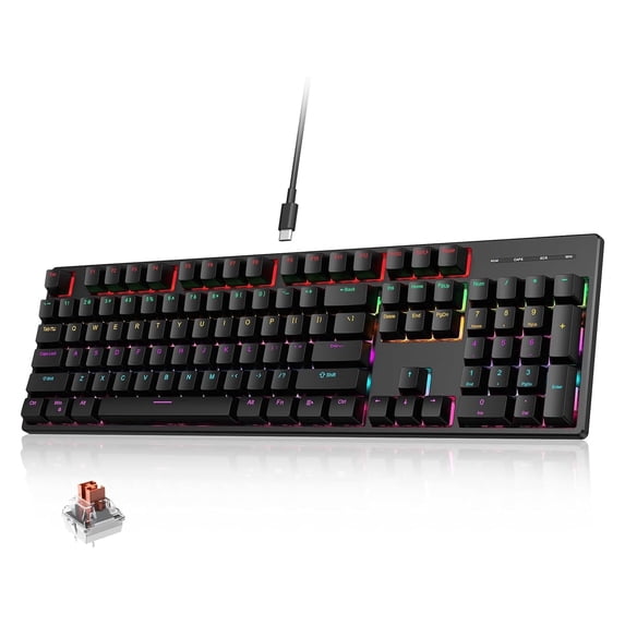 RaceGT Wired Mechanical Keyboard, 104 Keys Full Size LED Backlit Keyboard with Red Switch, RGB Light Up USB Computer Gaming Keyboard for Windows Laptop PC Mac Xbox Gamer, Black