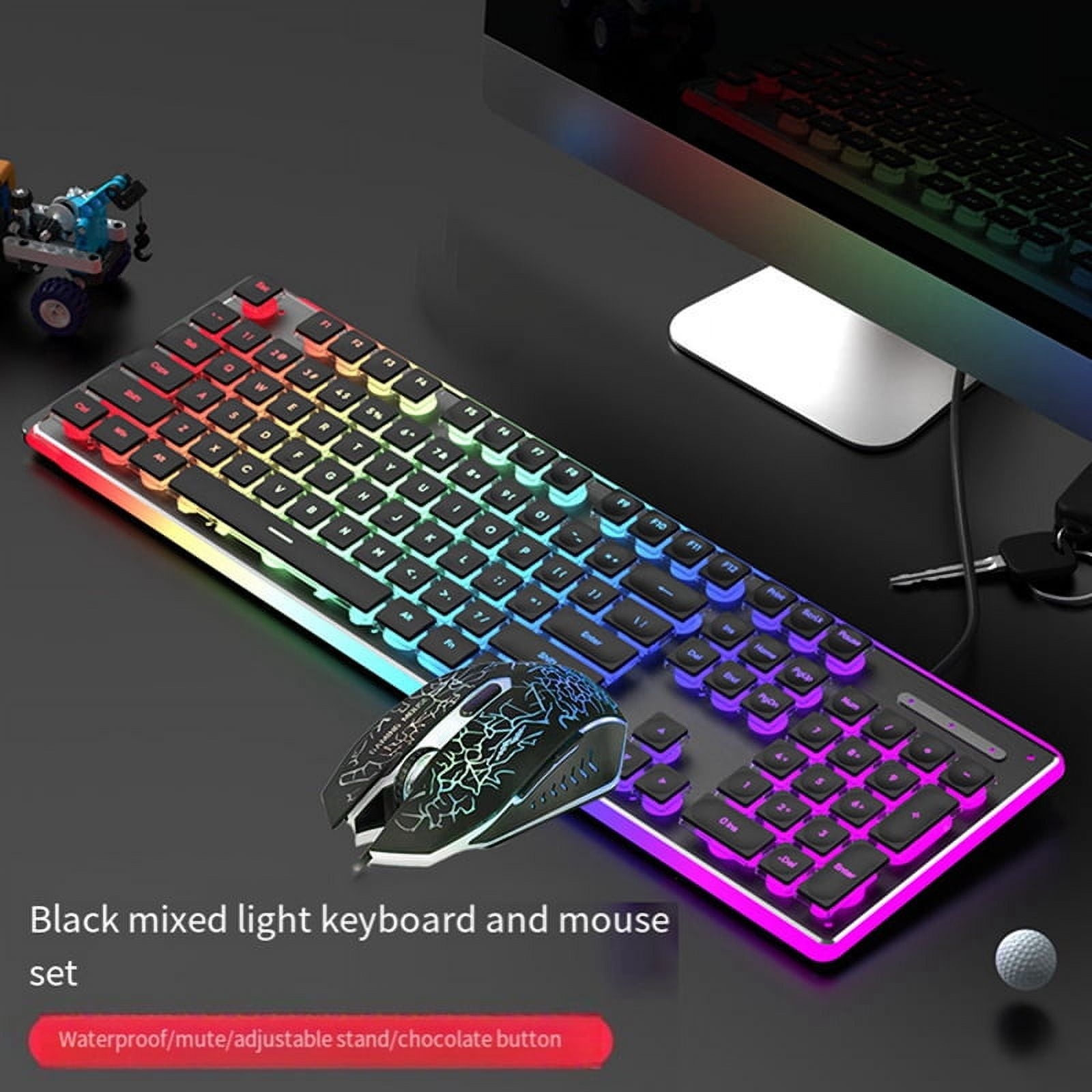 Wired Mechanical Keyboard with Mouse LED Silent Keyboard Gaming Keyboard Waterproof for E-Sports and Office Use-C