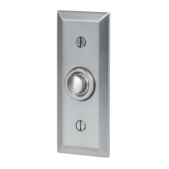 Wired Metal Rectangular Beveled Recessed Mount Doorbell Push Button with Brushed Nickel Finish