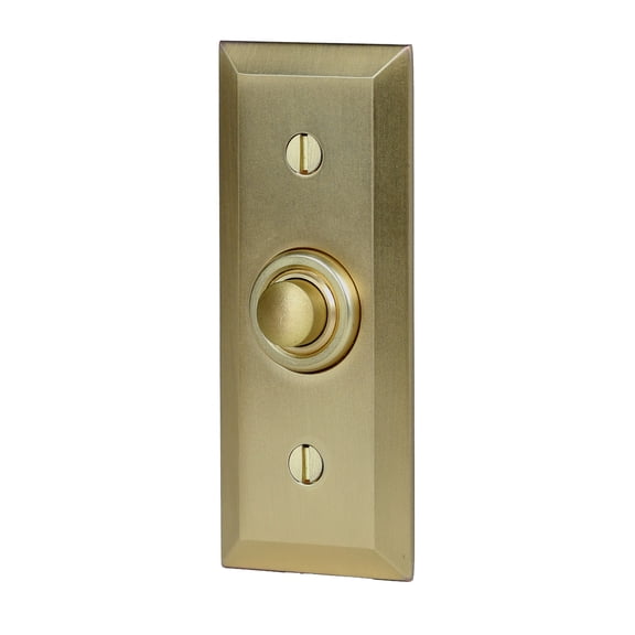 Wired Metal Rectangular Beveled Recessed Mount Doorbell Push Button with Brushed Satin Brass Finish