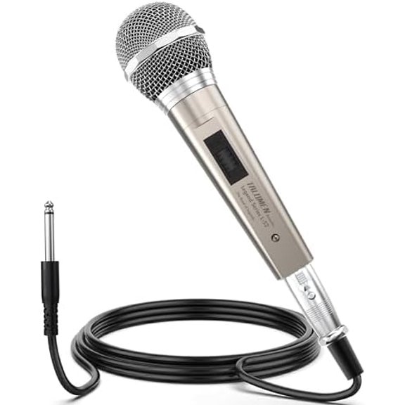 Wired Microphone for Singing, Metal Female, ON/Off Switch, Professional Vocal Dynamic Mic with 20ft & 6.5ft XLR Audio Cable, Cardioid Studio Microfono for Podcasting and Recording, Gold-L52$$Music