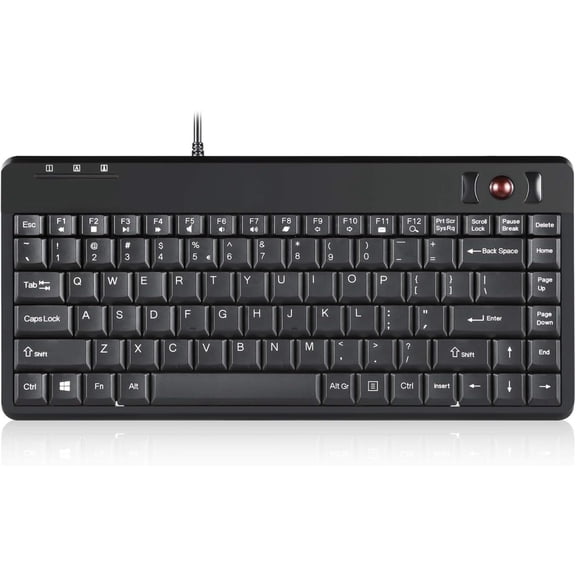 Wired Mini Keyboard with Built-in Trackball, 0.55 Inch Trackball and 2 USB Hubs, Black, US English Layout