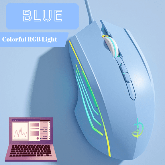 Wired Mouse RGB Gaming Mouse, 3200 DPI Wired Optical Mouse with Upgraded 7-key & RGB Light, Software Supports DIY Keybinds Rapid Fire Button, Blue