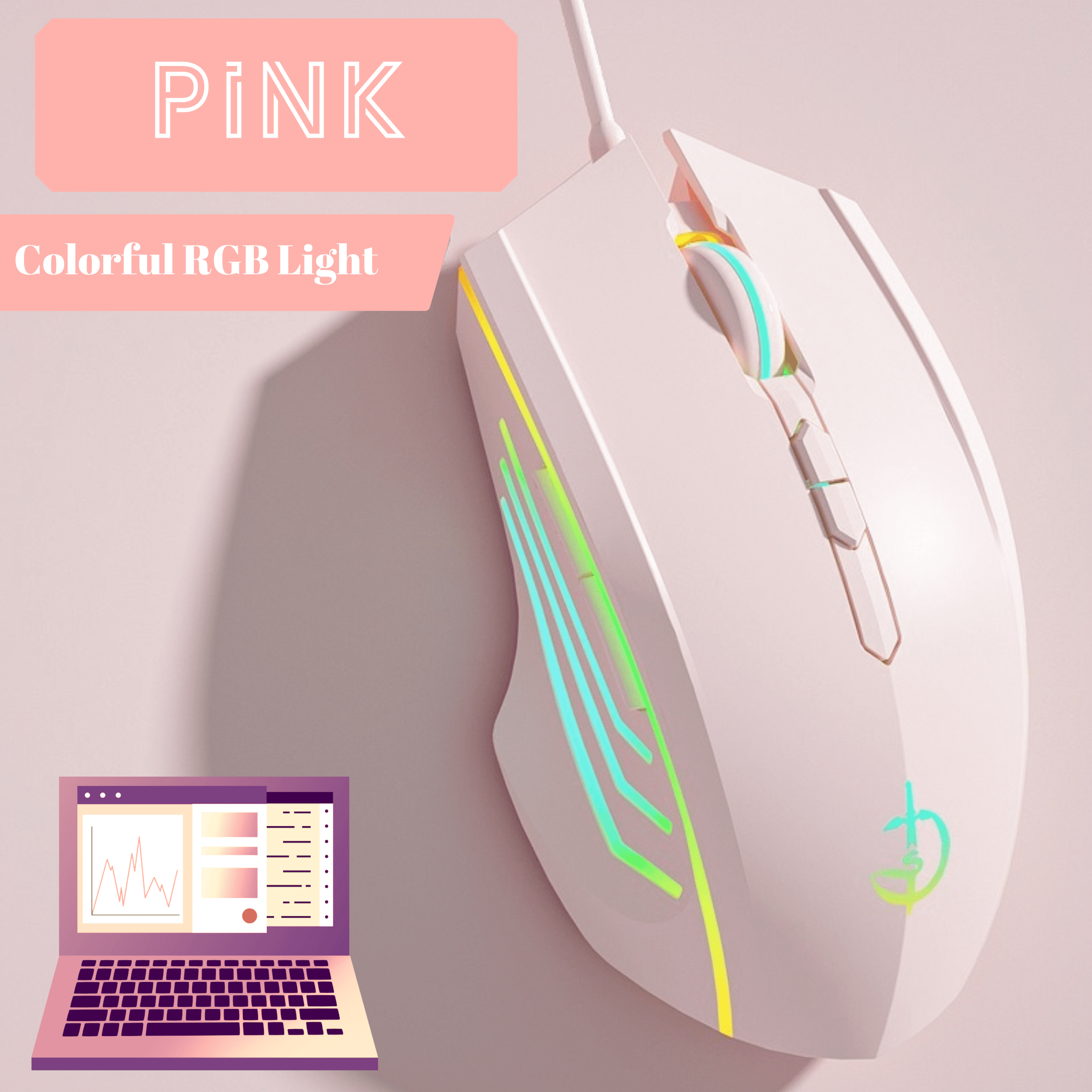 Wired Mouse RGB Gaming Mouse, 3200 DPI Wired Optical Mouse with ...