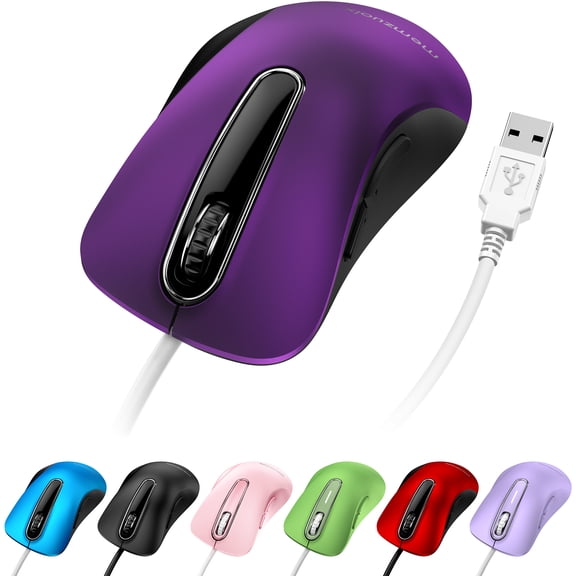 Wired Mouse, USB-A Wired , 1200 DPI Optical Tracking, 5 Buttons,Ergonomic Cord Mouse for PC/Mac/Laptop-Purple