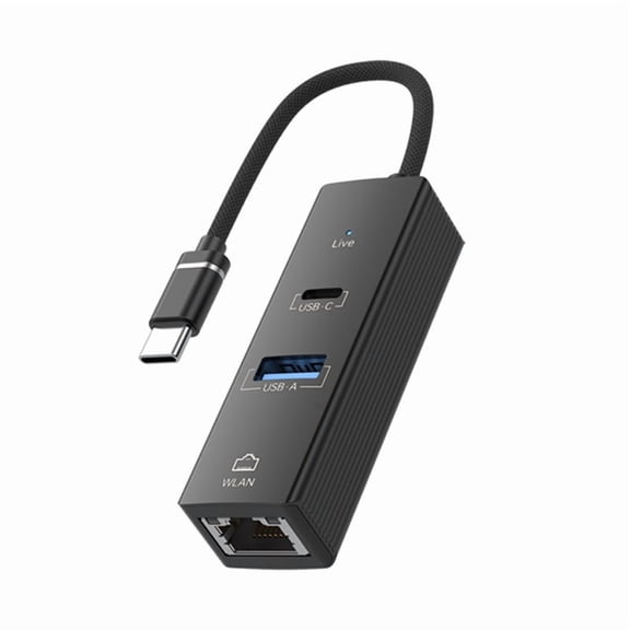 Wired Network Card Type-C to 3.0HUB 100M Network Card Mobile Phone Tablet Notebook Desktop RJ45 Black,1 * Multi-function Converter,Black