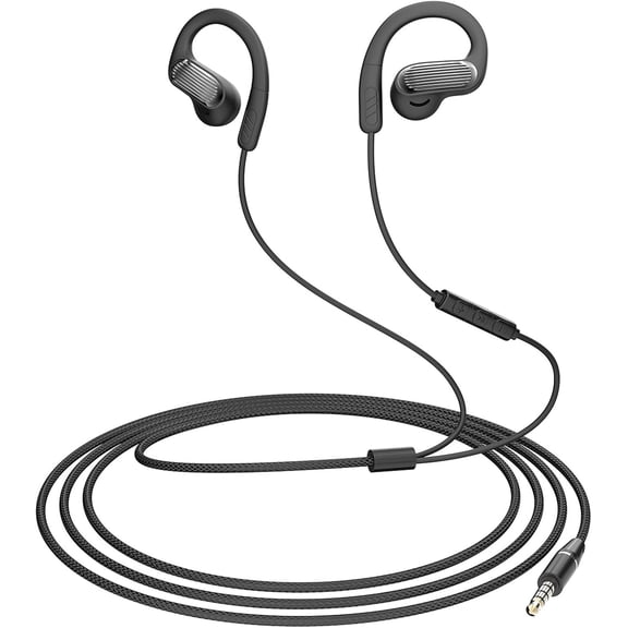 Wired Open Ear Headphones with Ear Hooks, 3.5mm Air Conduction Stereo Headset with Noise Canceling Mic, Secure Fit for Sports Running Cycling Gym