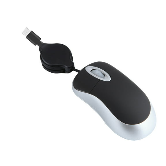 Wired Optical Computer USB Mouse Corded Small Travel Mouse with Retractable Cable, Black
