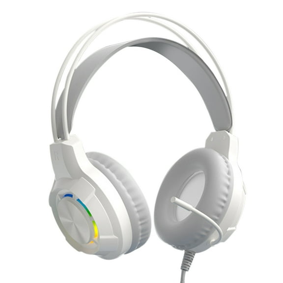 Wired Over-Ear Gaming Headset with omnidirectional, Detachable mic with Mute Option and Fabric-Covered Memory Foam Ear Cushions, Compatible with All Platforms (White)