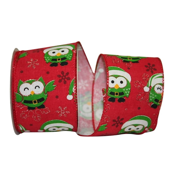 Wired Owls Santa Red, Green and Black Christmas Ribbon - 2 1/2" - 10 Yards