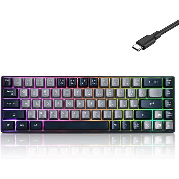 Wired Portable 60% Mechanical Feeling Gaming Keyboard,RGB LED Backlit Compact 68 Keys Mini Wired Office Keyboard for Windows Laptop PC Mac Gamer, Typist, Travel on Business Trip -Grey and Black