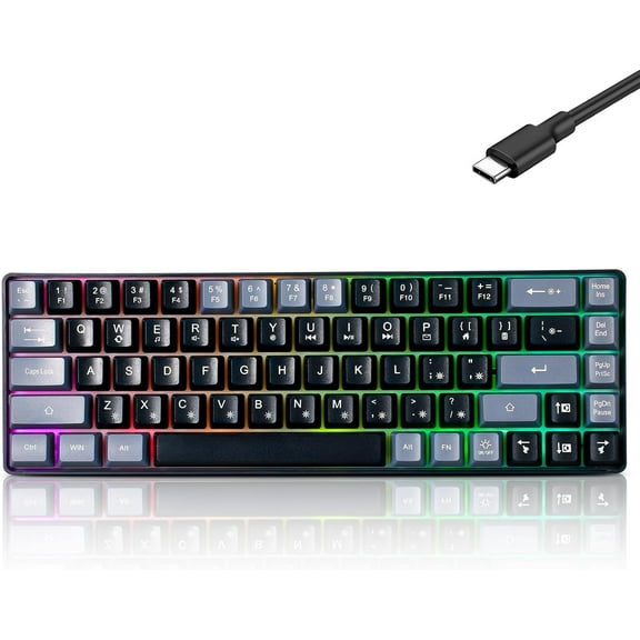 Wired Portable 60% Mechanical Feeling Gaming ,RGB LED Backlit Compact 68 Keys Mini Wired Office for Windows Laptop PC Mac Gamer, Typist, Travel on Business Trip BlackGrey