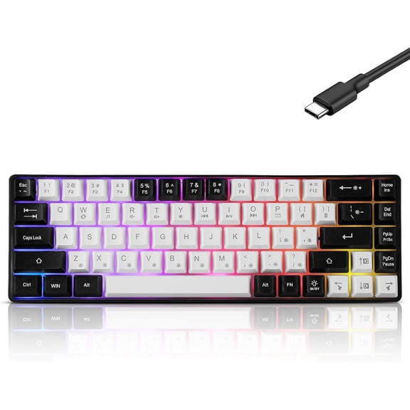 Wired Portable 60% Mechanical Gaming Keyboard,RGB LED Backlit Compact 68 Mini Wired Office Keyboard with Red for Windows Laptop PC - White