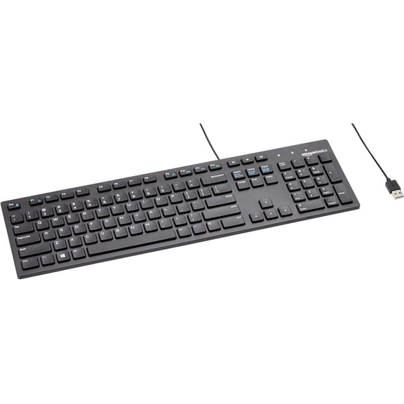 Wired QWERTY Keyboard, Works with Windows, Plug and Play, Easy to Use with Media Control, Full-Sized, Black