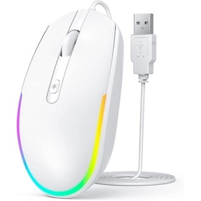 Wired RGB Backlit Optical LED - USB Cord for Laptops, Notebooks, Chromebook (White)