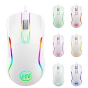 Wired RGB Gaming Mouse for PC/Mac, 6 Adjustable DPI up to 12800, 12 LED Modes, Ergonomic Non-Slip Design, Lightweight Durable Build, Plug & Play, FPS MOBA eSports Gamer Mouse, White
