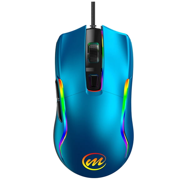 Wired RGB Gaming Mouse for PC/Mac, 6 Adjustable DPI up to 12800, 12 LED Modes, Ergonomic Non-Slip Design, Lightweight Durable Build, Plug & Play, FPS MOBA eSports Gamer Mouse, Blue