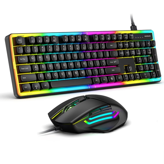 Gaming Keyboard and Mouse Combo, RGB Backlit Wired Keyboard with Full-Size, Quiet Typing, Anti-Ghosting, PC Keyboard Mouse Set 6400 DPI for Windows Laptop (Black)
