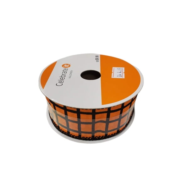 Wired Ribbon 1.5" x 25ft - Halloween Orange Plaid by Celebrate It