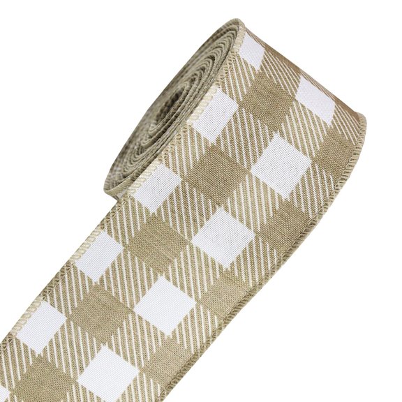 Wired Ribbon,2.48 inch Wide，4.9 Yards Buffalo Plaid Bunny Egg Print Ribbon, Striped Polka Dot Multi-Color Ribbon, Spring Craft Decorative Ribbon for Wreath Making, Gift Wrapping, Home Party Decor