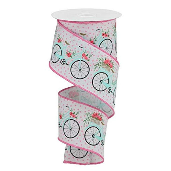 Wired Ribbon, 2.5" x 10 Yards, Bike, Pink, Blue, White, RGA164027
