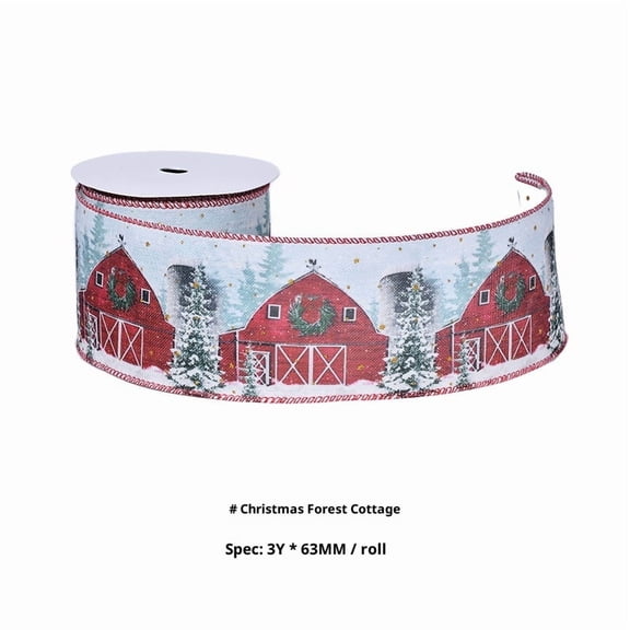 Wired Ribbon 6.3cm x 3 Yards, Ribbon Wired Gingham Ribbon for Fall Wreaths Thanksgiving Halloween Party Decorative (Christmas cabin in the forest)