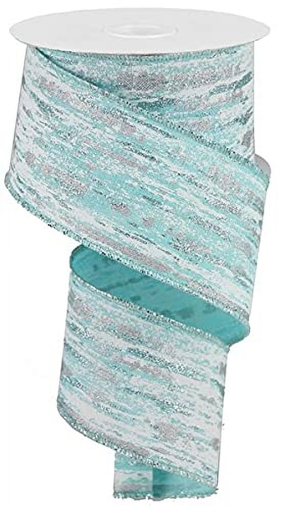 Wired Ribbon - Blue White Glitter Metallic Streaks, ce Blue, White & Silver -2.5 x 100ft