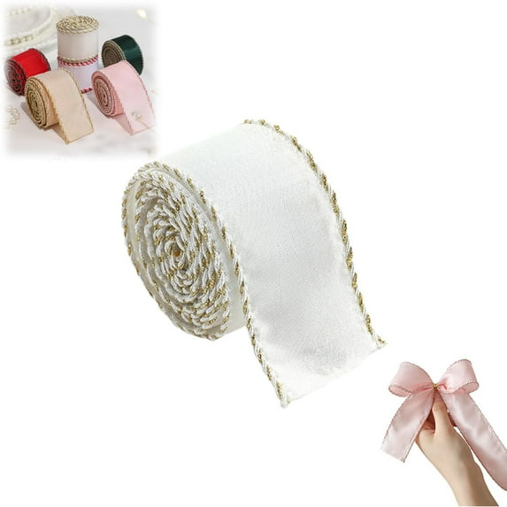 Wired Ribbon, Christmas Tree Decor Ribbon,Gift Wrapping Ribbon, Craft Bows Xmas Holiday Decorations, Long Wired Edge Ribbon for Festive Crafts Christmas Bows Wreath Decorations, 1.8"