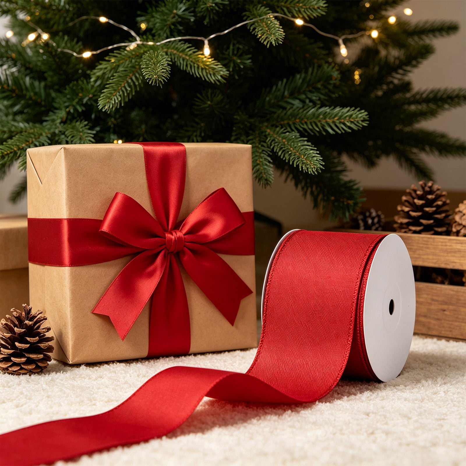 Wired Ribbon Roll for Wreaths and Gift Wrapping, 354 Inch Holiday Craft ...