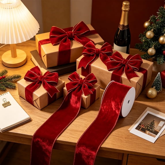 Wired Ribbon Roll for Wreaths and Gift Wrapping, 354 Inch Holiday Craft Ribbon in Polyester, 2.5 Inch Wide - Wine
