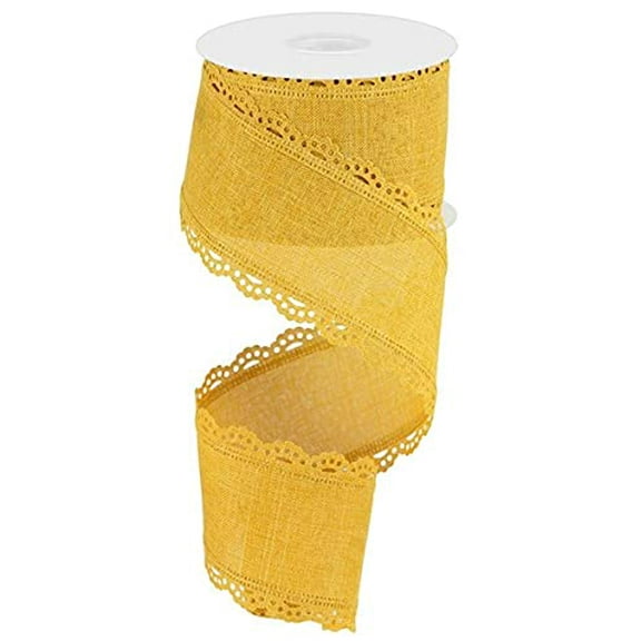Wired Ribbon Scalloped Edge Royal Burlap Wired Ribbon Dark Mustard Yellow 2.5" x 10 Yards RGC1303F4