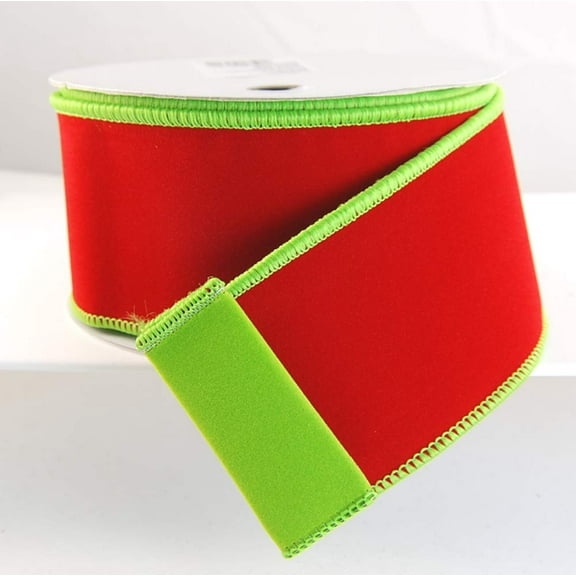 Wired Rochester Reversible Lime Green Red Velvet Christmas Ribbon 2 1/2" 10 Yards