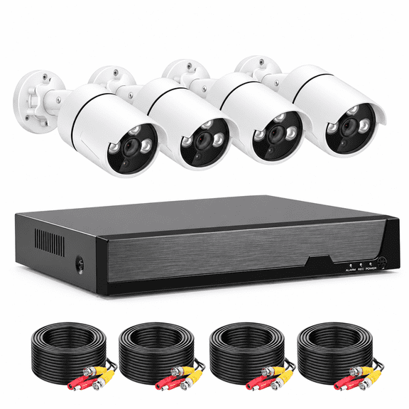 Wired Security Camera System Indoor/Outdoor, 4CH AHD Surveillance DVR Kit NO HDD, 4pcs 1080P IP66 Waterproof CCTV Camera With IR Night Vision, AI Human/Vehicle Detection,Remote Access, Smart Playback
