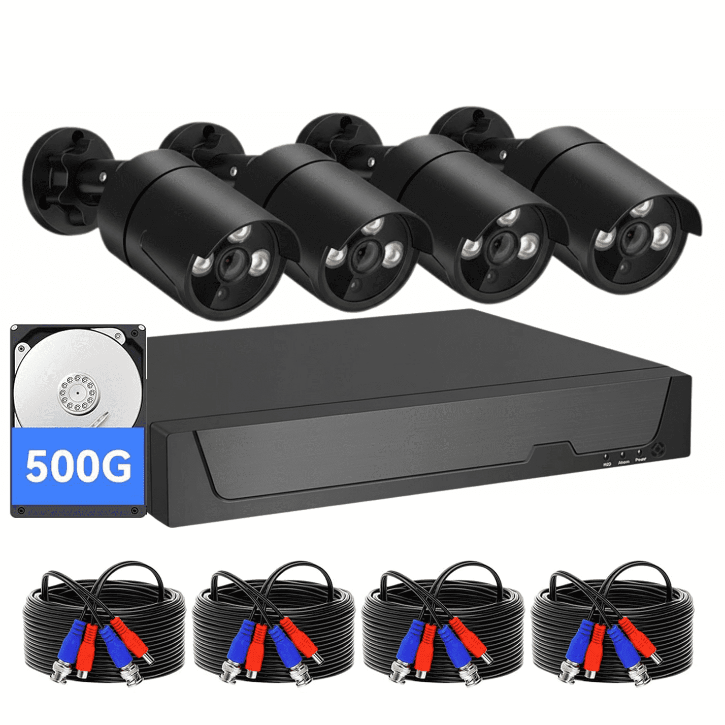 Wired Security Camera System Outdoor, 4 Channel 4MP Lite Ahd Tvi DVR Recorder with 500GB HDD, 4 Wired CCTV Bullet Cameras, Night Vision, Motion Detection
