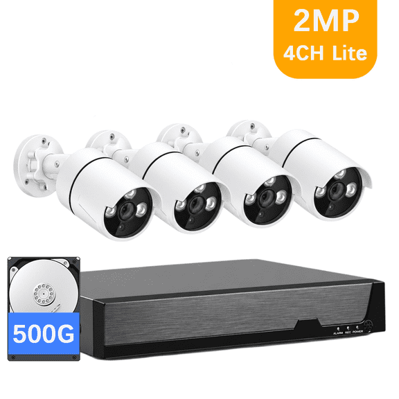 Wired Security Camera System Outdoor, 4CH AHD Surveillance DVR Kit 500G HDD, 4pcs 1080P CCTV Camera With AI Human/Vehicle Detection, IP66 Waterproof, IR Night Vision,24/7 Record, Remote Access