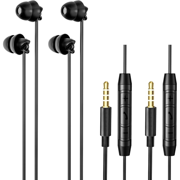 Wired Sleep Earphones with Microphone and Volume Control,Soft Silicone Sleeping Earbuds for Side Sleepers, Noise Isolating 3.5mm In-Black, 2 Pack