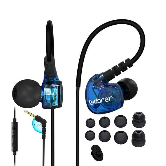 Wired Sport Earphone Running Earphone with Microphone and Remote Sweatproof and Noise-Resistant in Ear Earphone for Running Gym Jogging Workout Exercise (Blue)