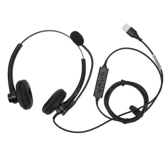Wired Telephone Headset Noise Reduction Binaural Business Headphone with Mic for Call Center Customer Service USB Plug