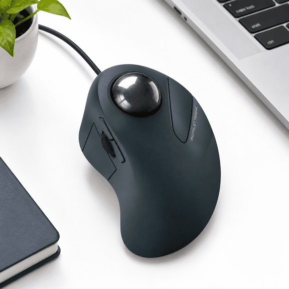 Wired Trackball Mouse B-Black For Large Hands 44mm Index Finger Control