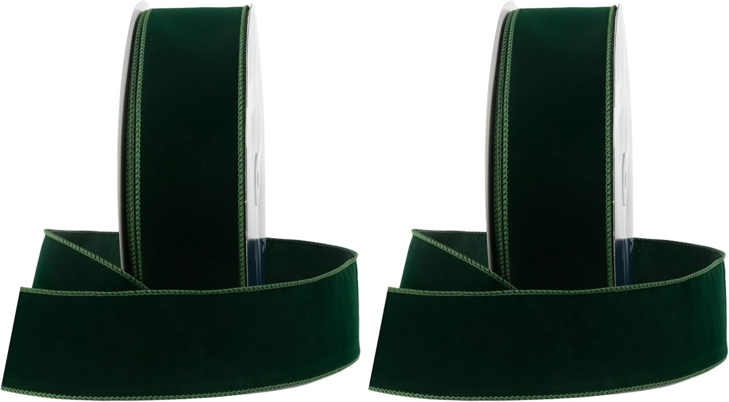 Wired Traditional Christmas Waterproof Ribbon, Floral & Craft Decor - 2.5" (#40) - 50 Yd (150') - Green with Green Edge (Pack of 2)