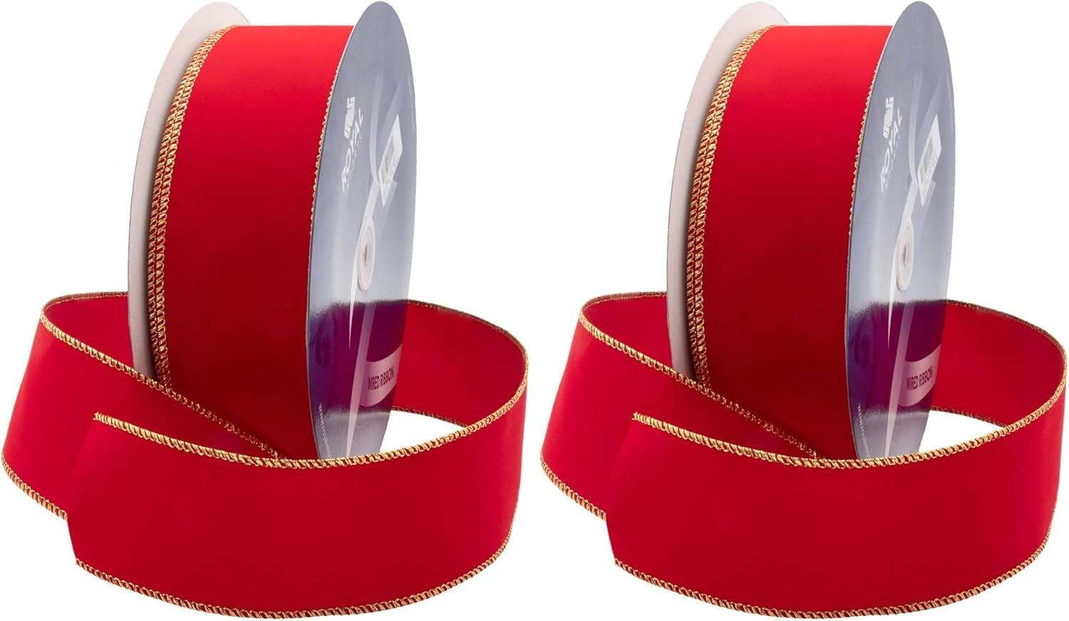 Wired Traditional Red Velvet Christmas Ribbon Waterproof with Gold Edge 2 1/2" (#40) 50 Yards Roll, for Floral & Craft Decoration (Pack of 2)